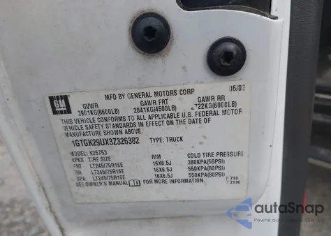 2003 GMC Sierra 2500 Slt z USA, uszkodzony, nr VIN 1GTGK29UX3Z326382